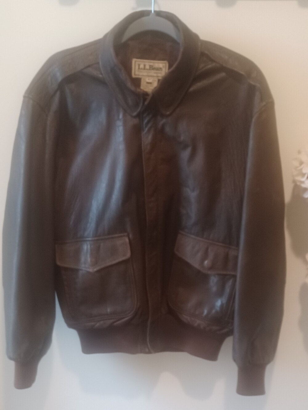 L.L. Bean Men's Dark Brown Leather Bomber Jacket